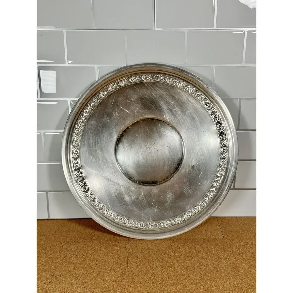 Vintage Reed & Barton Silverplate Tray #1204 Round Serving Tray Floral Border